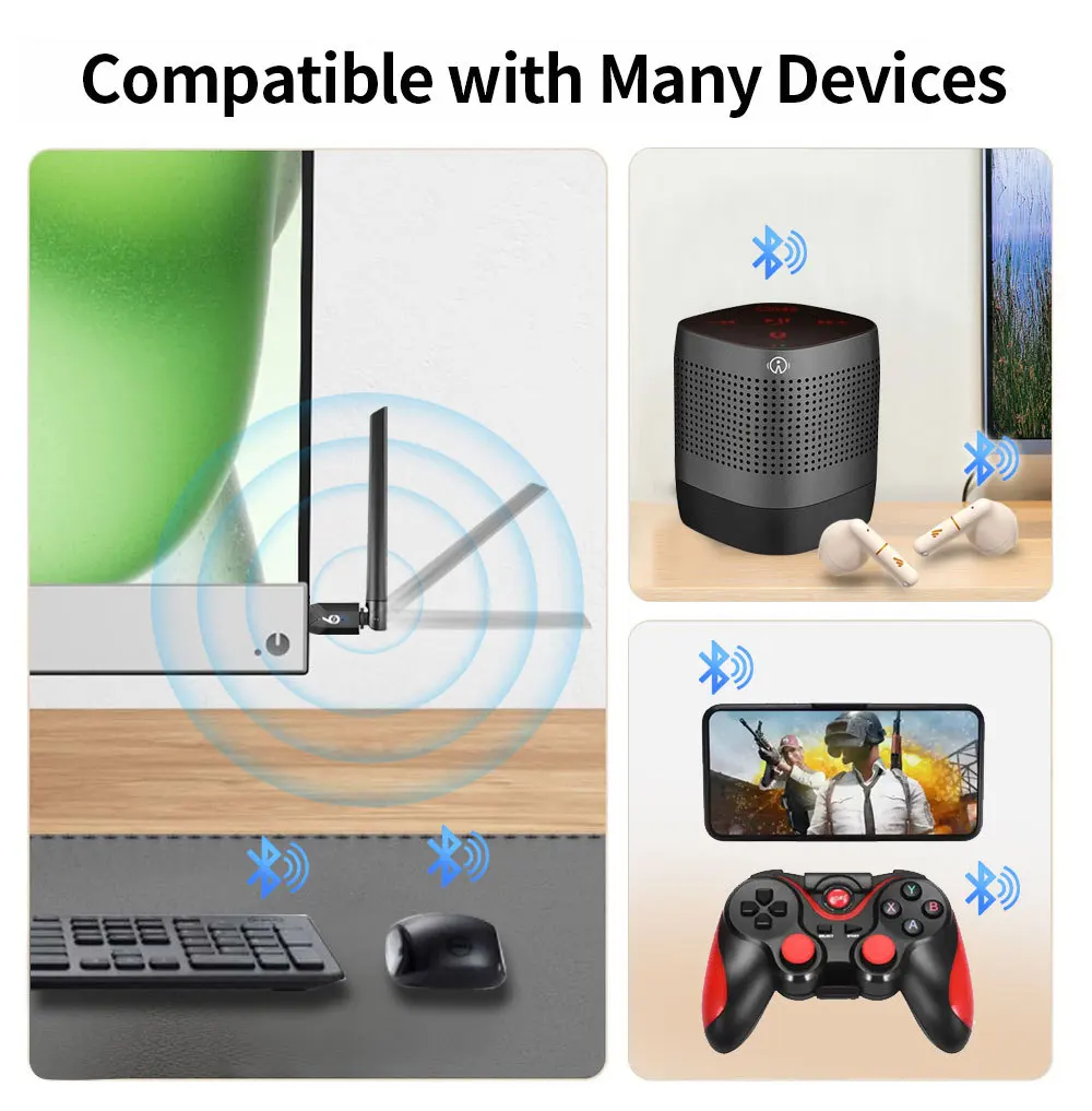 Фото USB-адаптер KEBIDUMEI Bluetooth 6.0 BT6.0 BT5.4, USB-донгл для ПК и ноутбуков, беспроводной приемник-передатчик, без драйверов, для Win 11/10/8.1 №1