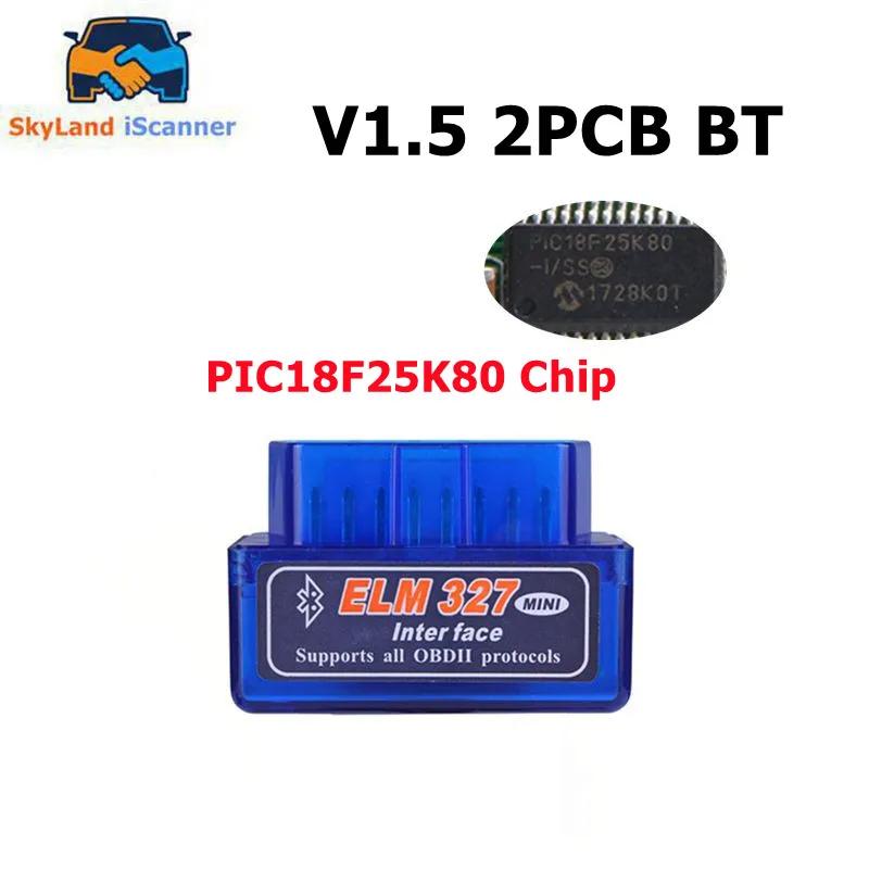 

ELM327 V1.5 BT Bluetooth чип PIC18F25K80 ELM 327 V1.5 лучше, чем V2.1 сканер автомобильный интерфейс OBD2 работает на Android