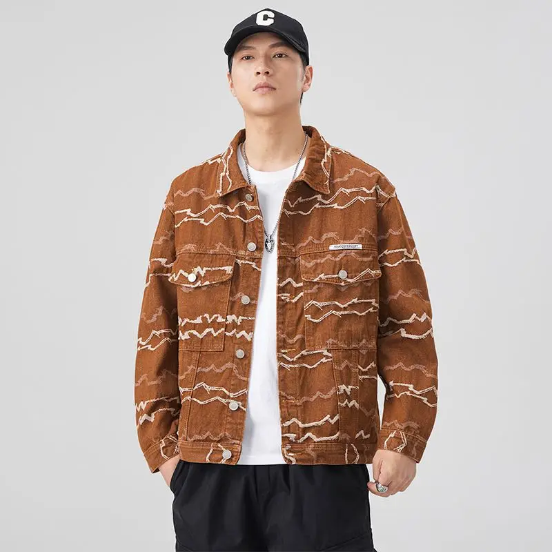 Винтажная джинсовая куртка свободного кроя для мужчин уличная мода американский