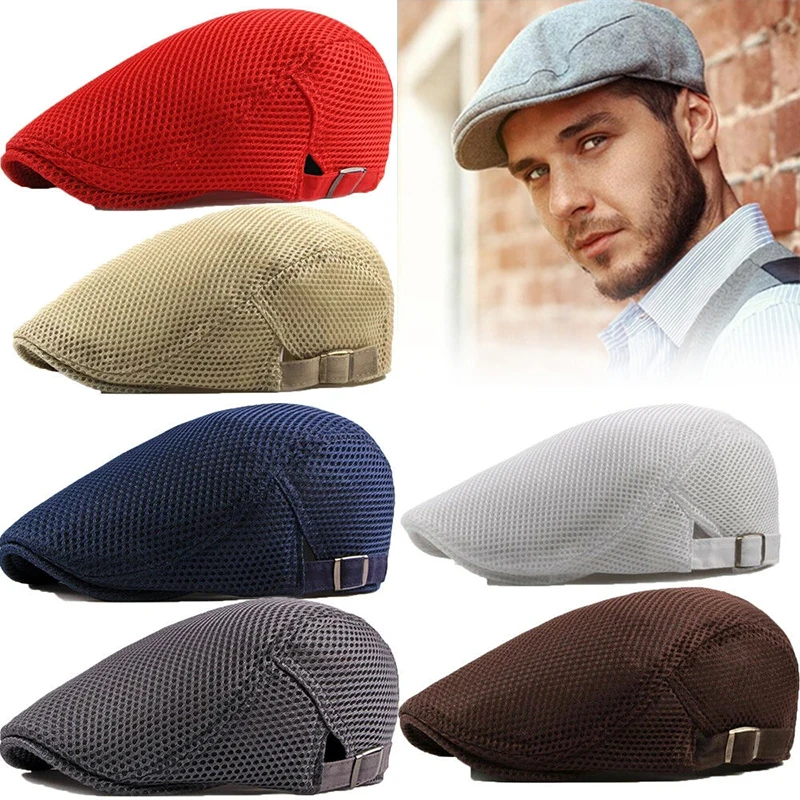 Driving Breathable Mesh Sun Beret Cabbie Hat French Style Adjustable Berets