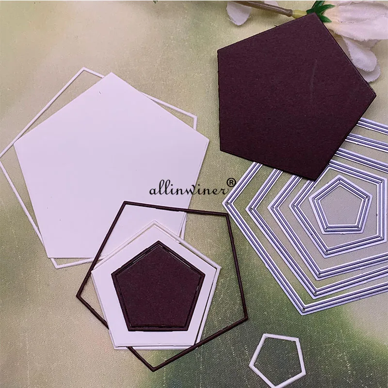 

5Pcs Pentagonal frame Metal Cutting Dies Stencils Die Cut for DIY Scrapbooking Album Paper Card Embossing