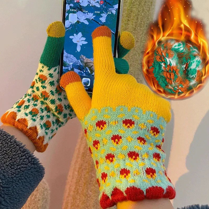 

Winter Touchscreen Gloves Women Men Warm Stretch Knit Mittens Imitation Wool Full Finger Guantes Female Crochet Thicken