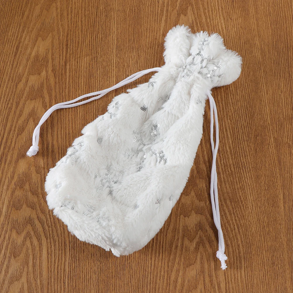 

Bottlechristmas Covers Xmaspouch Sleeve Plush Tabledress Cloth Champagne Sleeves Red Drawstring Decors Cover Decor Holiday