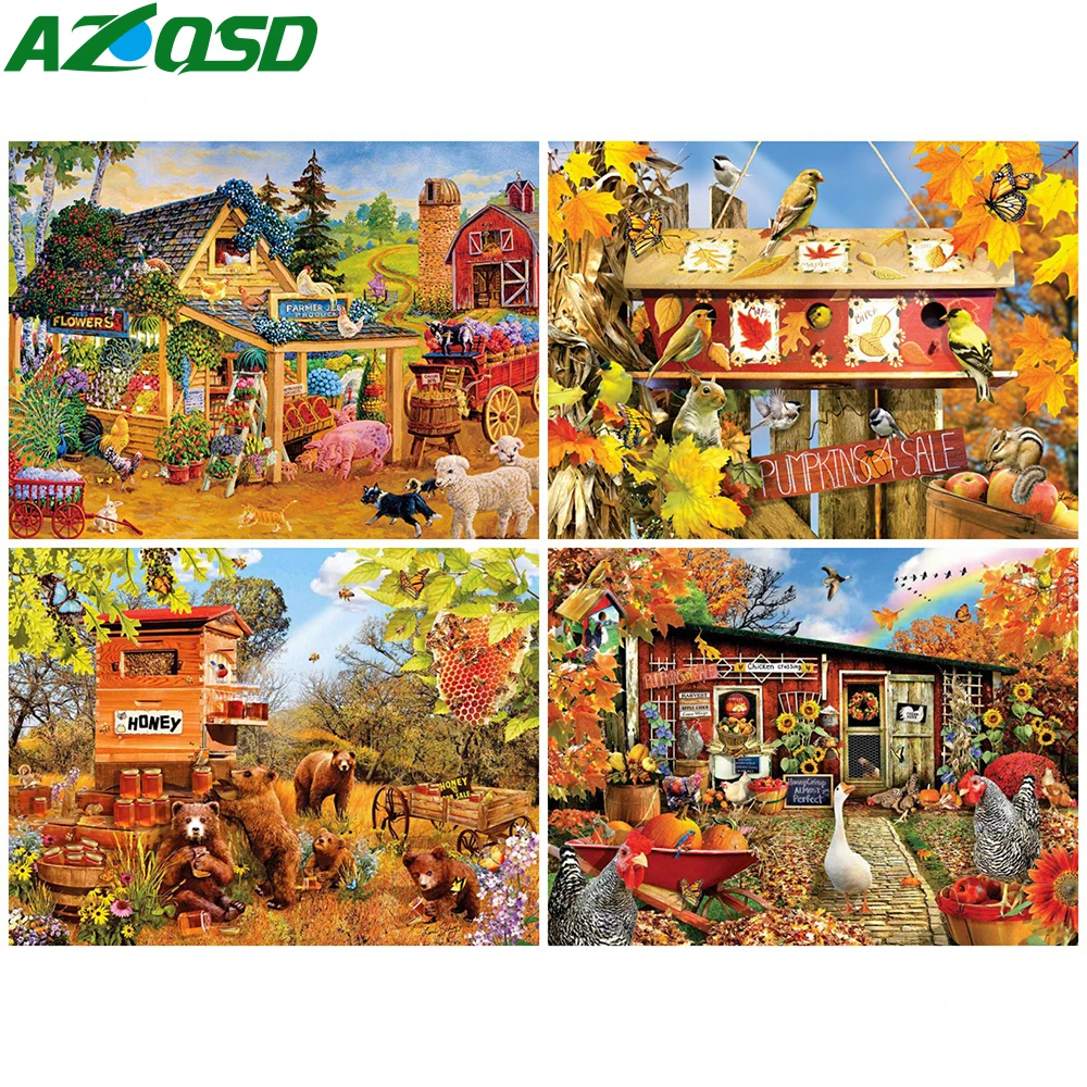 

Алмазная мозаика AZQSD, Осенняя распродажа, алмазная живопись, пейзаж стразы, картина, вышивка дома, полный квадратный декор стен