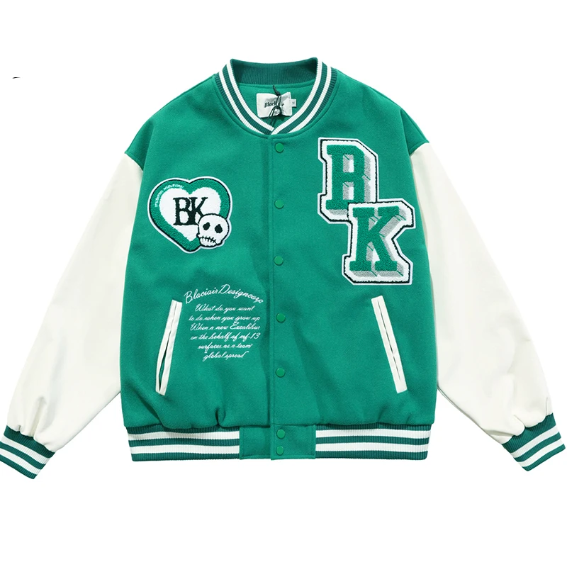 

Mens Hip Hop Varsity Jackets Furry Skull Patchwork Color Block Bomber Jackets Unisex Streetwear Men High Street Baseball Coats