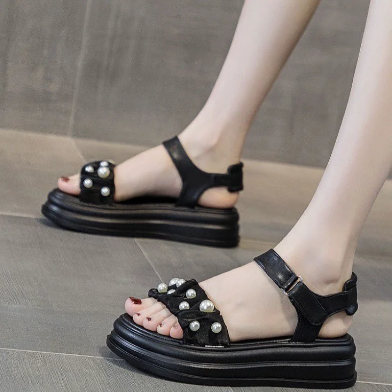 

Women's Shoes 2023 High Quality Buckle Strap Women's Sandals Summer Daily Sandals Women Round Toe Solid Shoes Female Zapatillas