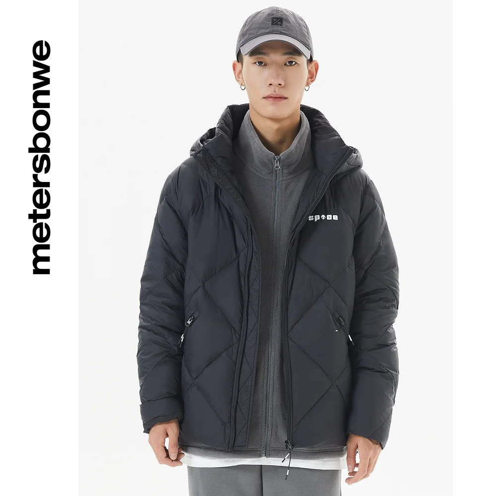 Metersbonwe Men Graphene Fabric Hodies Down Jacket 90%Duck Down Solid Color Warm Wear With Hooded  Winter Down Coats