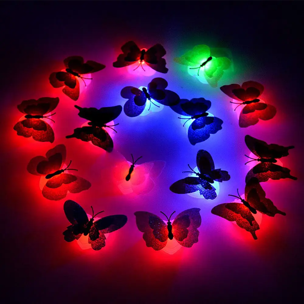 

Домашний декор случайных цветов, самоклеящиеся наклейки-бабочки вечерние, настенные наклейки, ночсветильник, светодиодная лампа