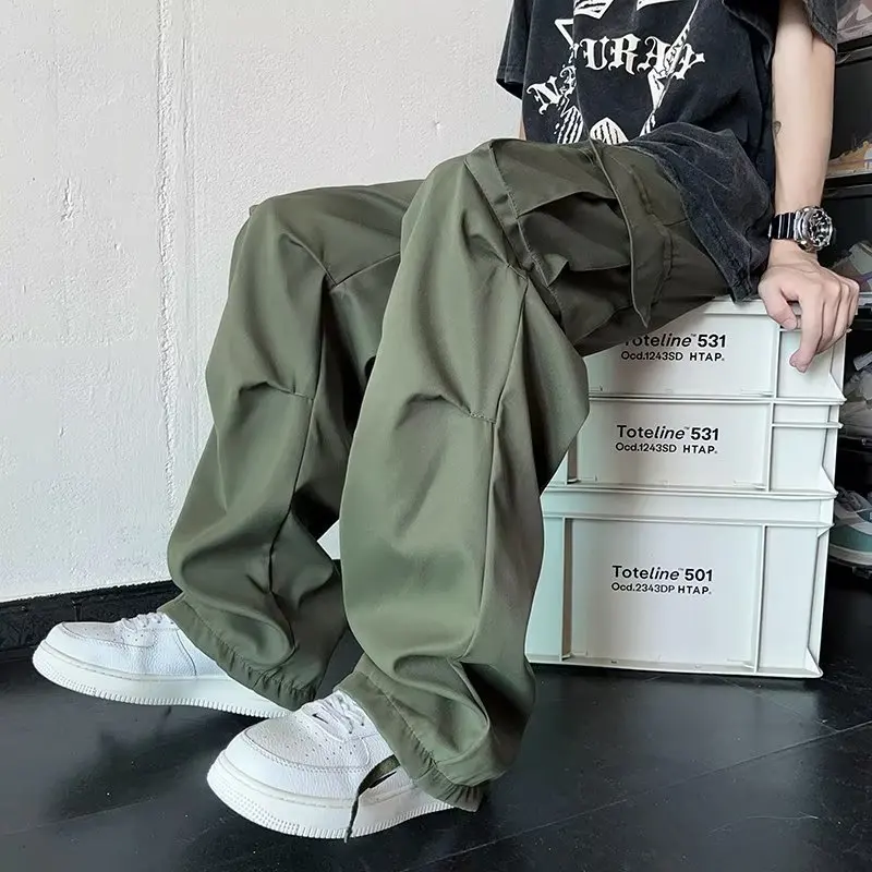 

Мужские повседневные брюки мешковатые джоггеры Y2K, корейские парашютные широкие спортивные брюки большого размера 2023, мужские свободные брюки с высокой талией в стиле хип-хоп