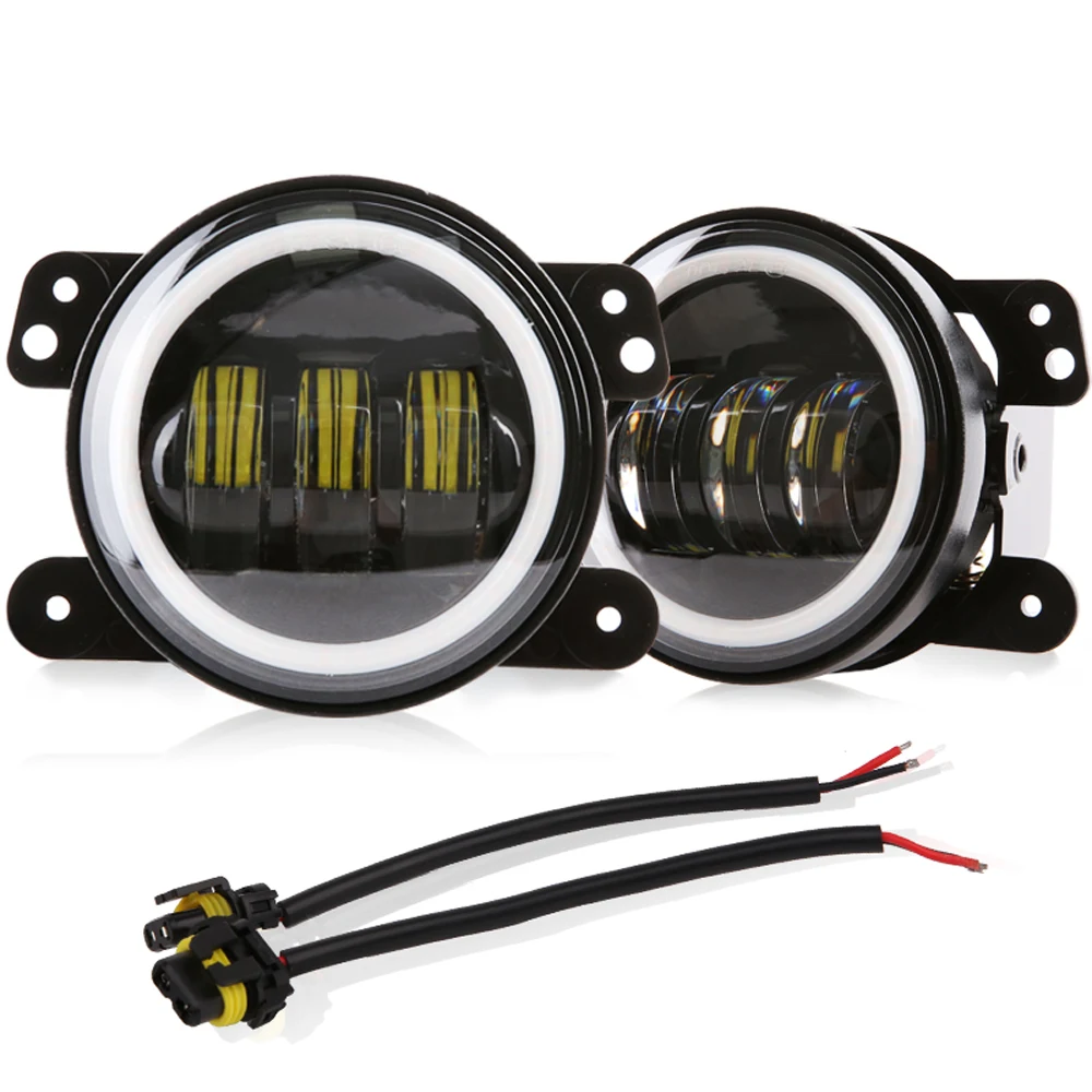 

4 Inch Round Led Fog Light Headlight 30W Projector lens With Halo DRL Lamp For Offroad Jeep Wrangler Jk Dodge