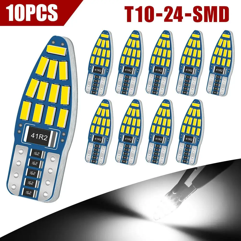 

10 шт., Автомобильные светодиодные лампы T10 194 168 W5w 2825 24smd 6000k 300 лм