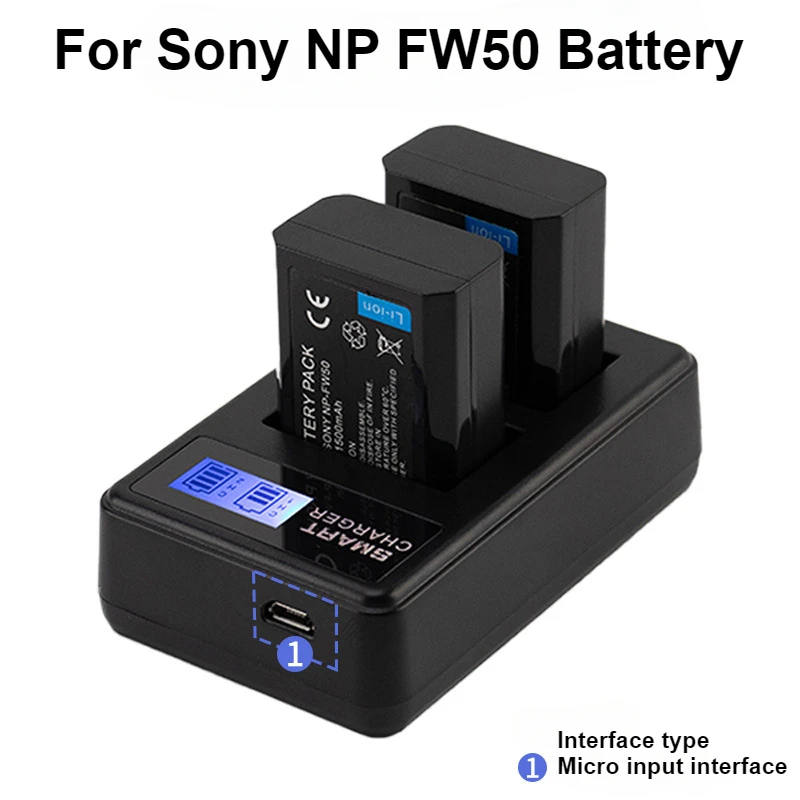 Аккумулятор 1500 мАч для Sony NP FW50 + двойное зарядное устройство со светодиодной