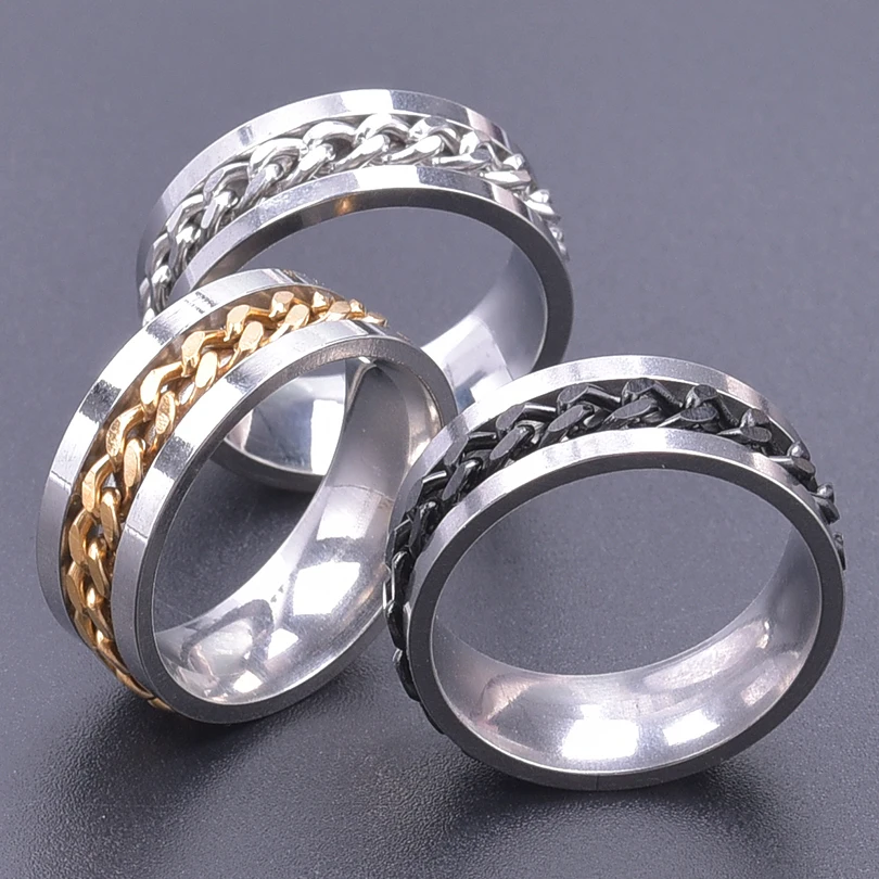 

Twist Spinner Chain Stainless Steel Rings For Women Men Jewelry Punk Titanium Ring Rings Couple Open Beer Lid Finger Anillos