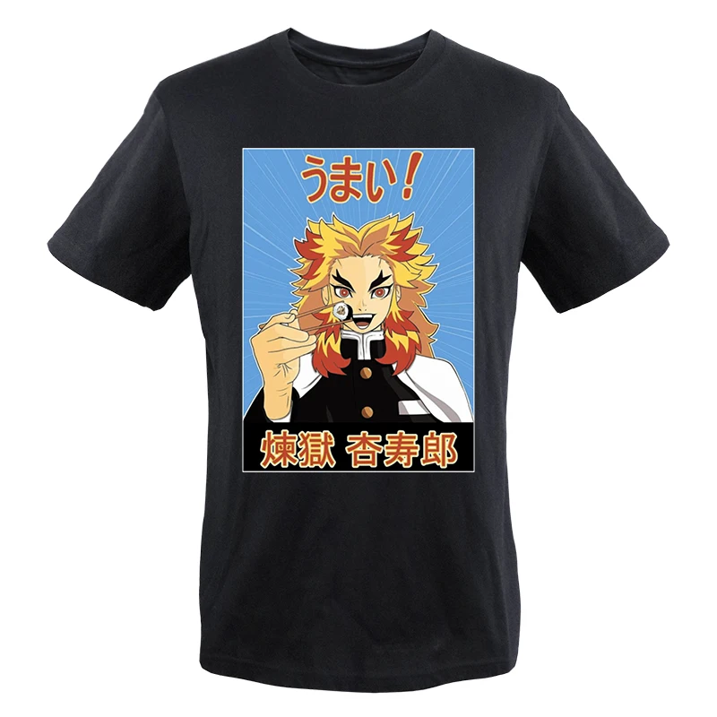 

Hot Japanese Anime Demon Slayer T Shirt Men Kawaii Kimetsu Graphic Tees Rengoku Round Neck High Quality Tshirt O-neck Tops