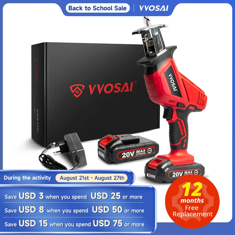 WOSAI QY Series 20V Cordless Reciprocating Saw Portable Electric Saw Adjustable Speed Wood Metal Saws 4 Pieces Blades Cutting
