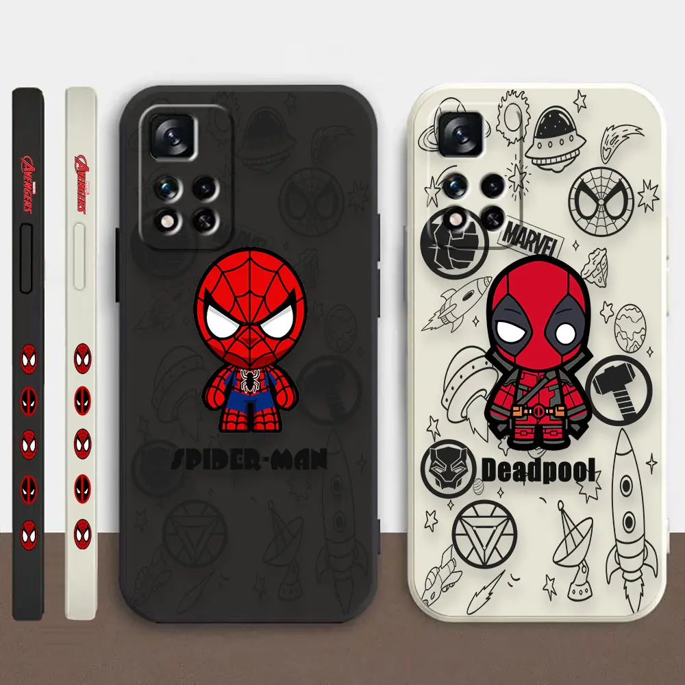 

Case For Redmi Note 12 11 11T 11R 11E 9 9S 8 7 7S PRO PLUS 4G 5G Colour Simple Liquid silicone Case Marvel's Spider-Man Deadpool