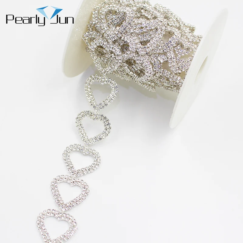 

1/5/10 Yards Silver Heart Shape Crystal Metal Chain DIY Sew Decoration Rhinestone Trim for Garment Shoes Bags Accessories ML153