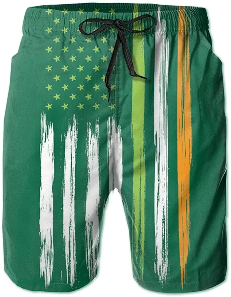

Men's Swim Trunks Irish American Flag Quick-Dry Sweat Shorts Mens Swim Shorts with Mesh Lining