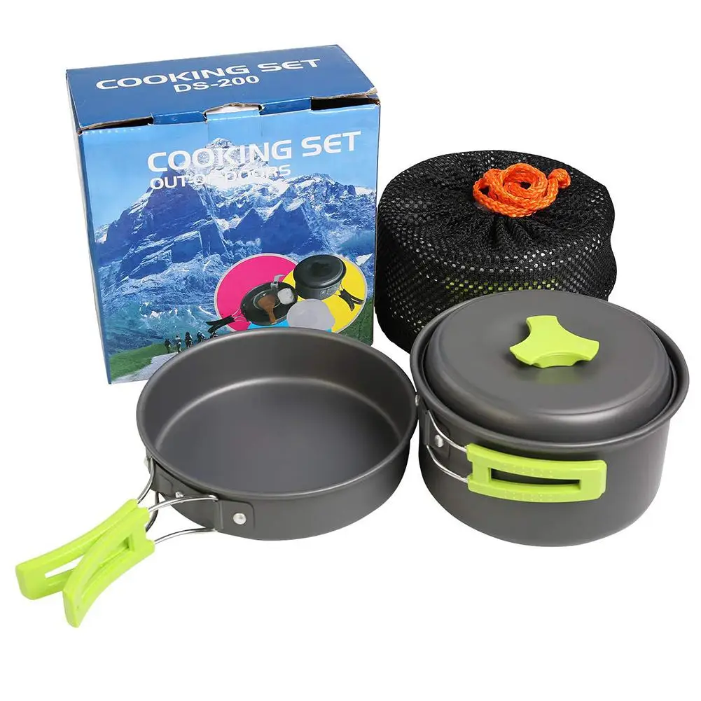 

Camping Cookware Kit Outdoor Portable Aluminum Alloy Ds200 Kettle Pan Pot Cooking Set Tableware Equipment