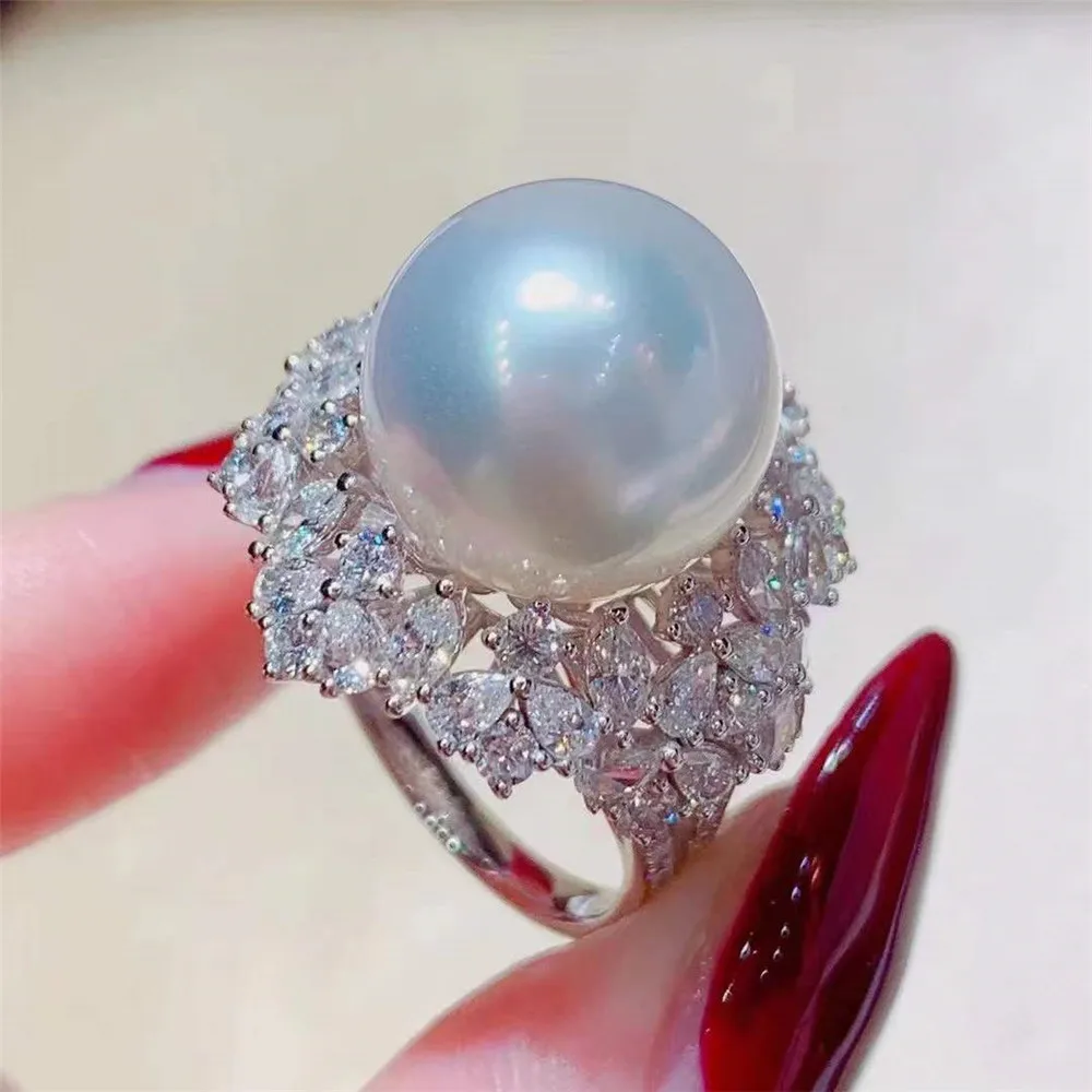 

DIY Pearl Accessories S925 Sterling Silver Jewelry Gorgeous Fashion Women's Ring Empty Fit 13-14mm Beads