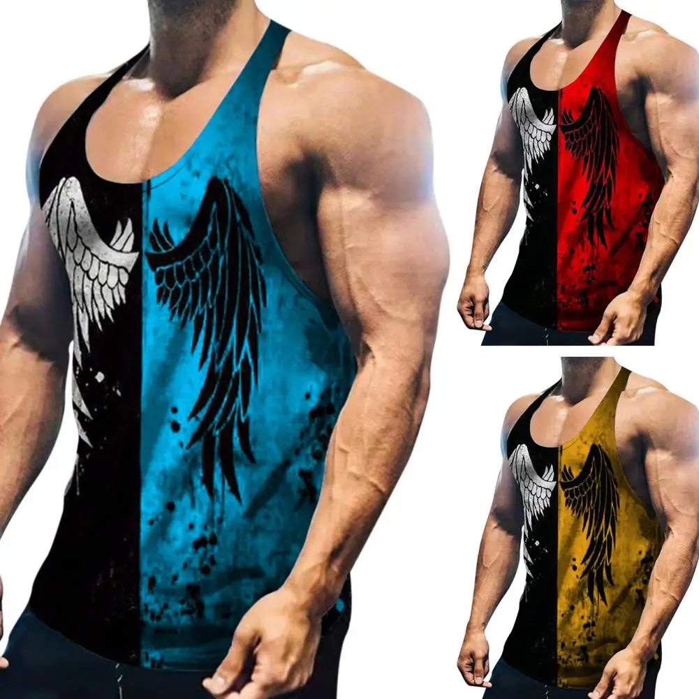 

Trendy Men Vest Male Training Vest O-Neck Color Block Quick Dry Undershirt All Match