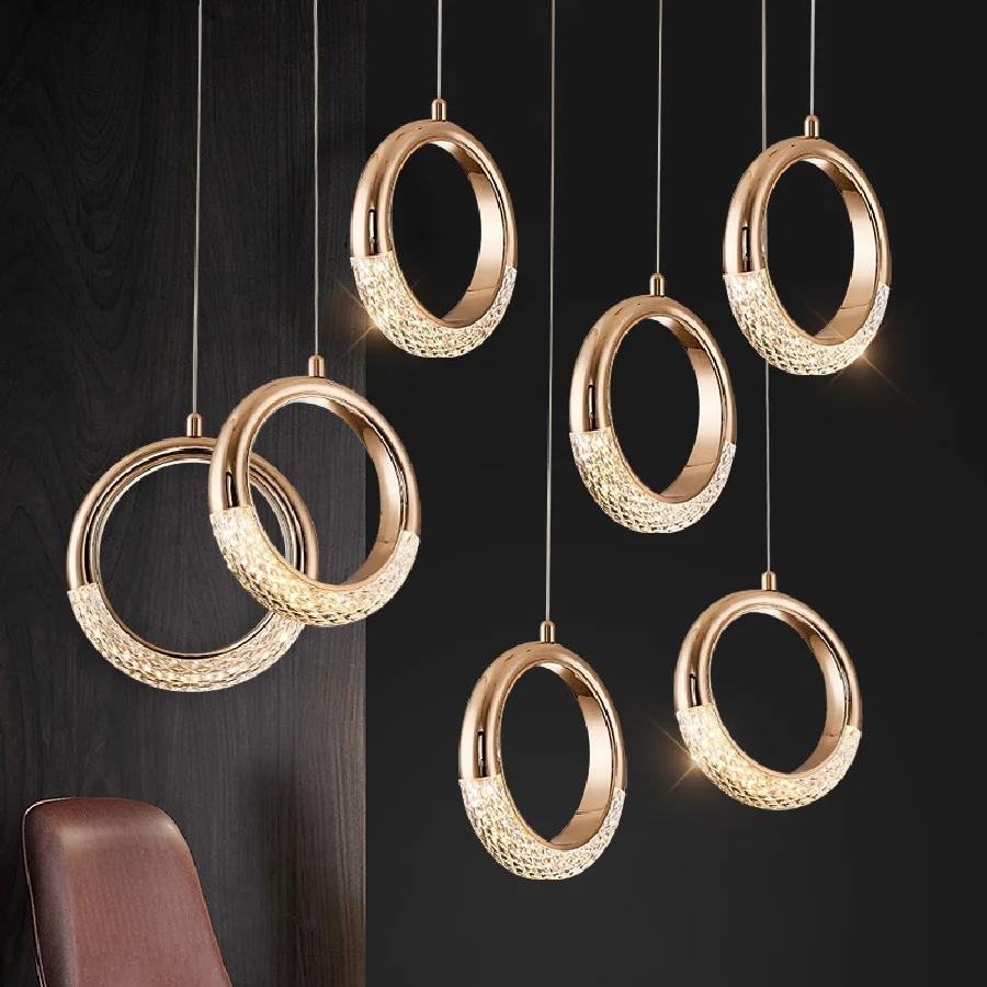 Nordic Lighting Modern Pendant Lamp LED Fixture Hanging Kitchen Restaurant Bar Living Bedroom Bedside Indoor Decor Ring Lights
