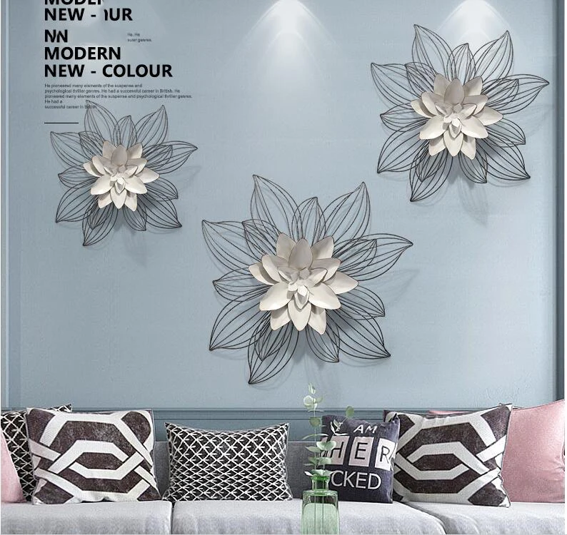 

Modern Luxury Wrought Iron Flower Wall Hangings Home Livingroom Wall Sticker Crafts Hotel Office Club 3D Wall Mural Decoration