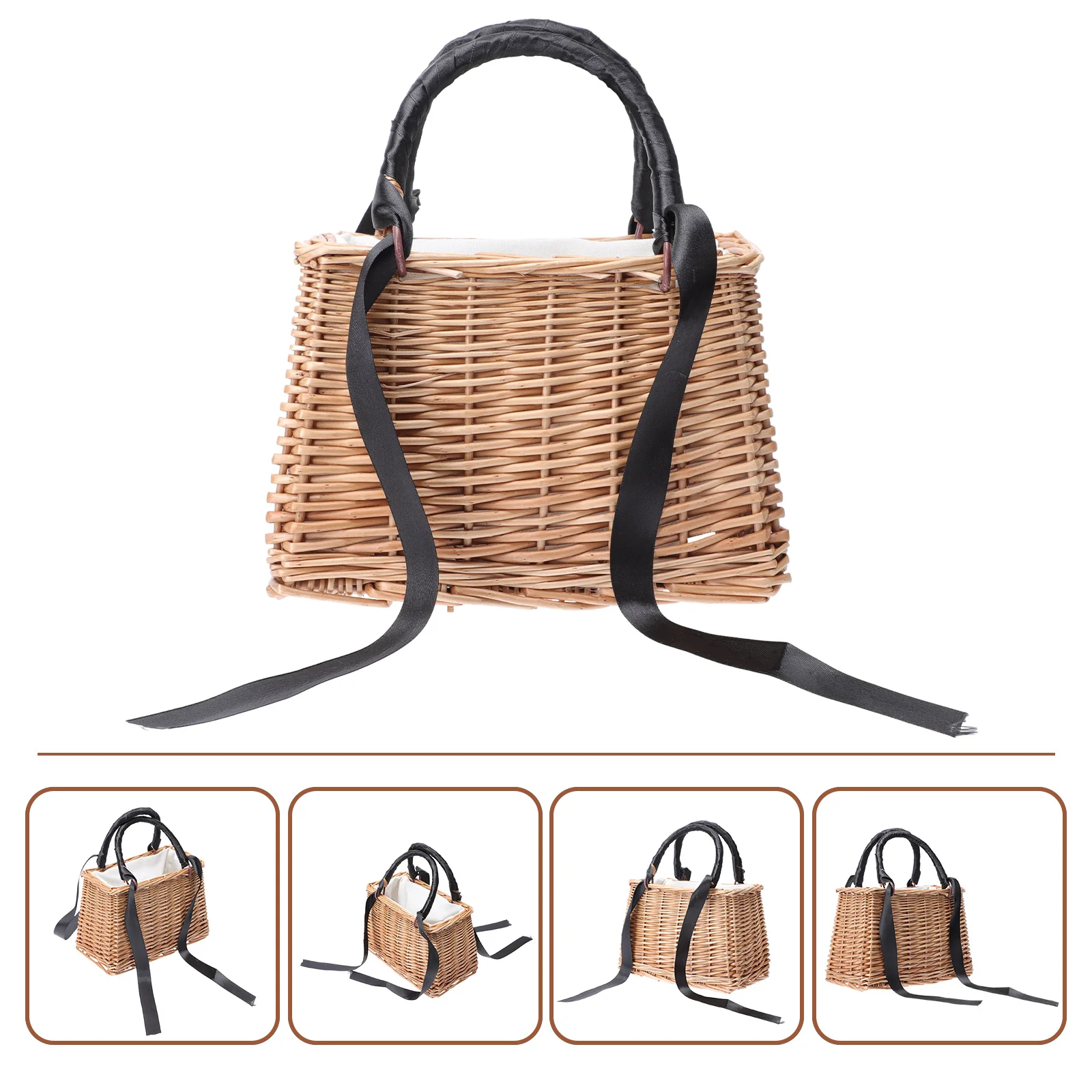 

Rattan Flower Basket Womens Summer Handbags Gift Storage Container Organizer Packing Cotton Wedding Travel