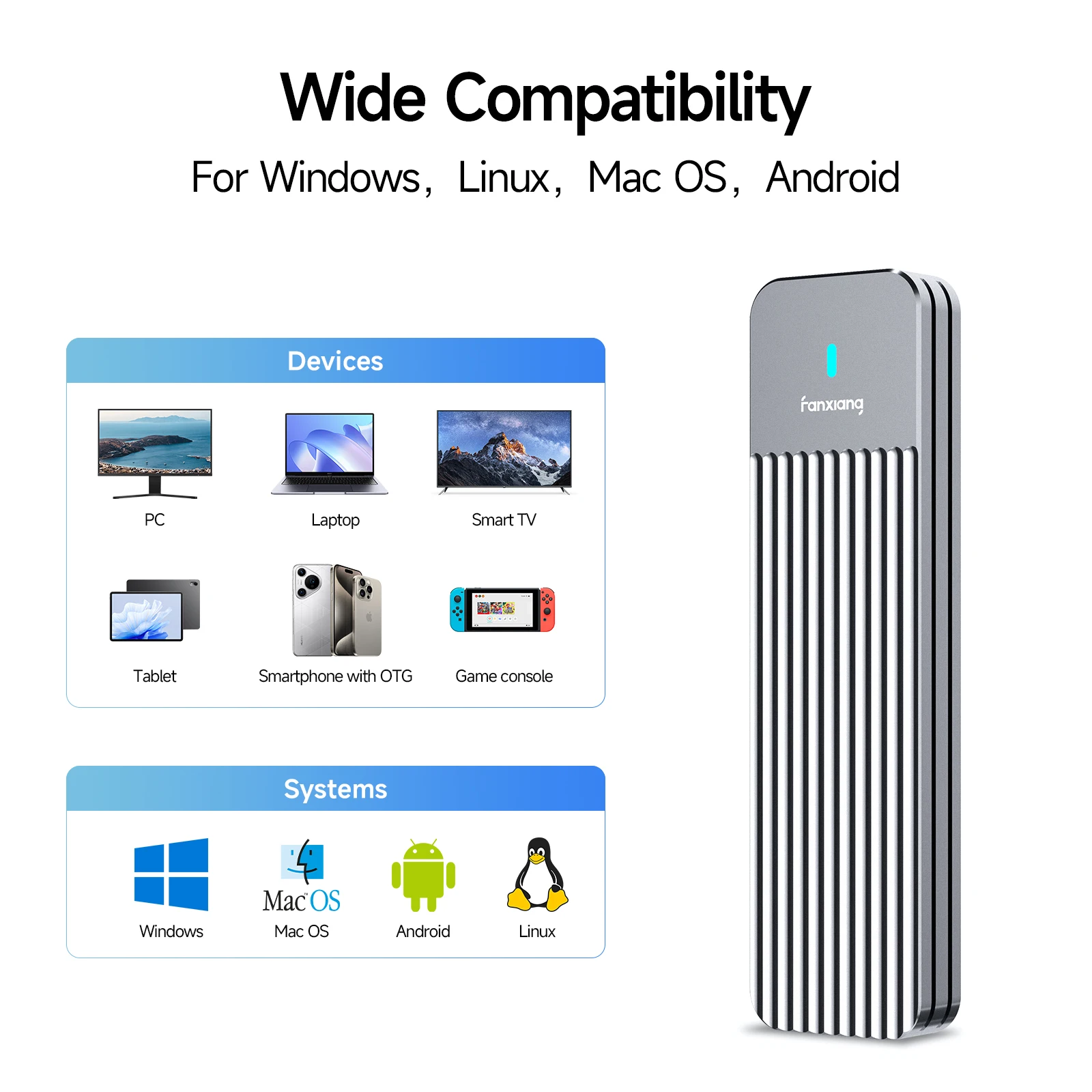 Fanxiang MD87 M.2 SSD корпус 10 Гбит/с NVMe/NGFF-SATA двойной протокол USB 3.2 Gen2 Type C для 2280/2242/2230 Disk Box