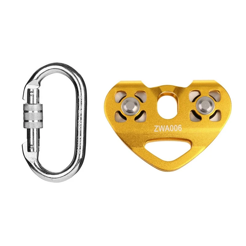 

1 Pcs O Shape 25KN Alloy Steel Safety Buckle Professional Rock Climbing Carabiner Main Lock & 1 Pcs 30KN Pulley Tandem Pulley Ta