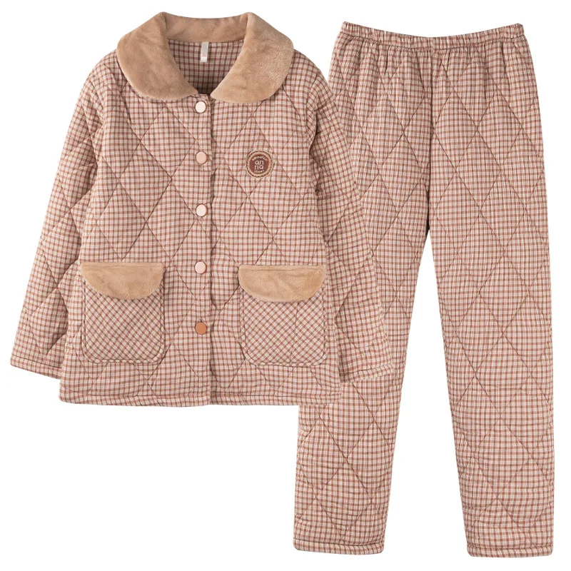 Японская трехслойная стеганая утепленная пижама GNCH женская зимняя тканая