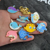 underwater world cute and playful shark dolphin puffer brooch metal micro chapter lapel pin exquisite trinkets