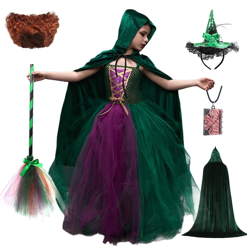 Hocus Pocus 2 Halloween Costume for Kids Luxury Witch Winifred Ball Gown Tulle Gala Party Dresses Infant Young Girls Clothing