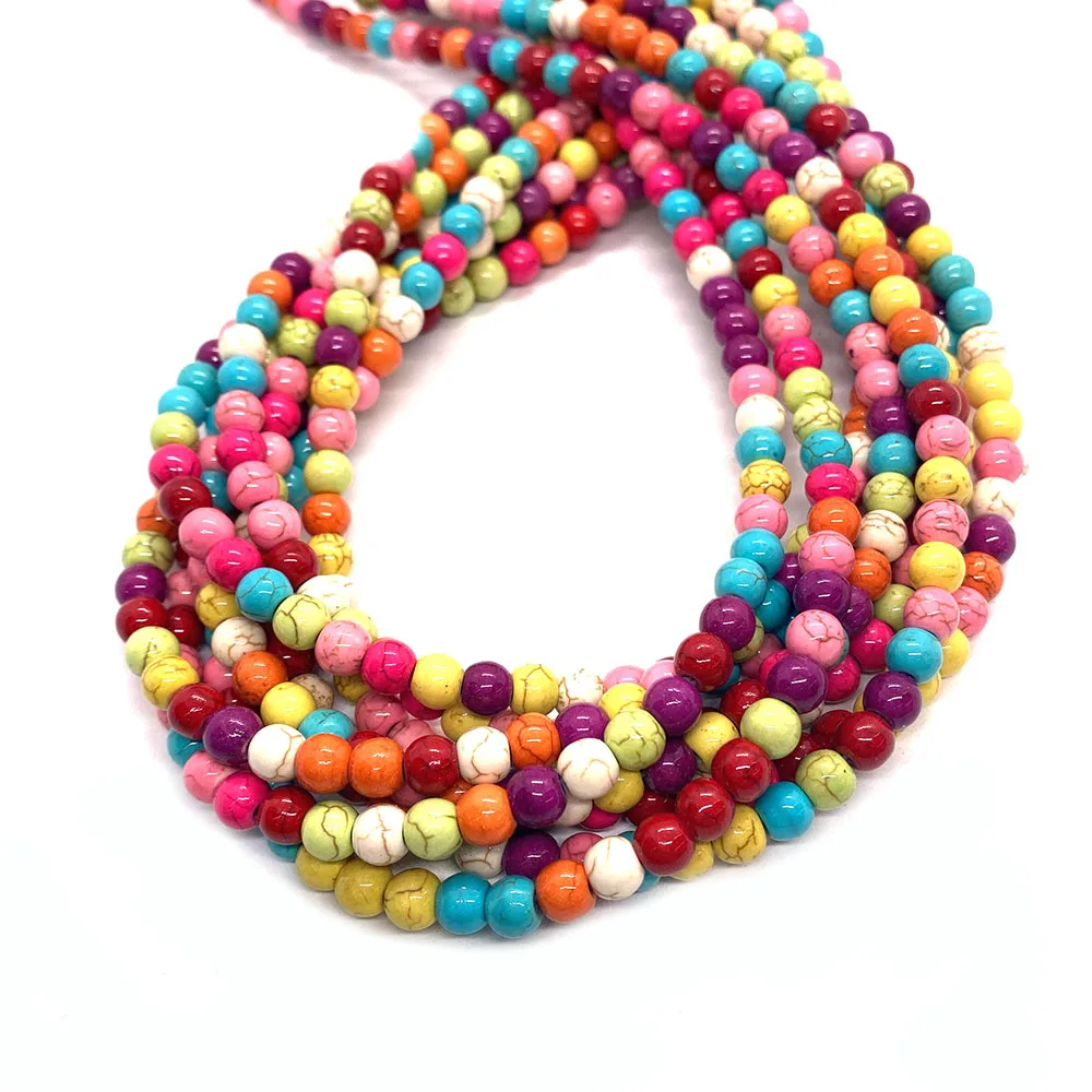 

Natural Stone Beads Colorful Emperor Pine Round Bulk Isolated Beads Mixed Color Semi-finished Jewelry Making DIY Charm Necklace