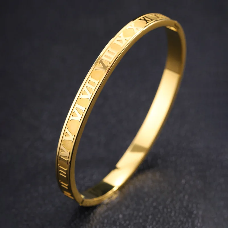 Женский браслет из титановой стали с римскими цифрами