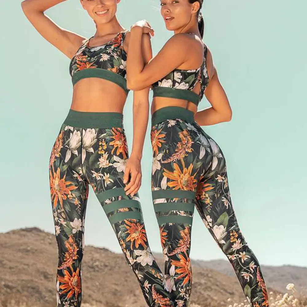 Jungle Fusion Bodysuit and Tank Top Set Athletic Fitness Running Comfortable Shaping Women's Yoga Clothing Two Piece