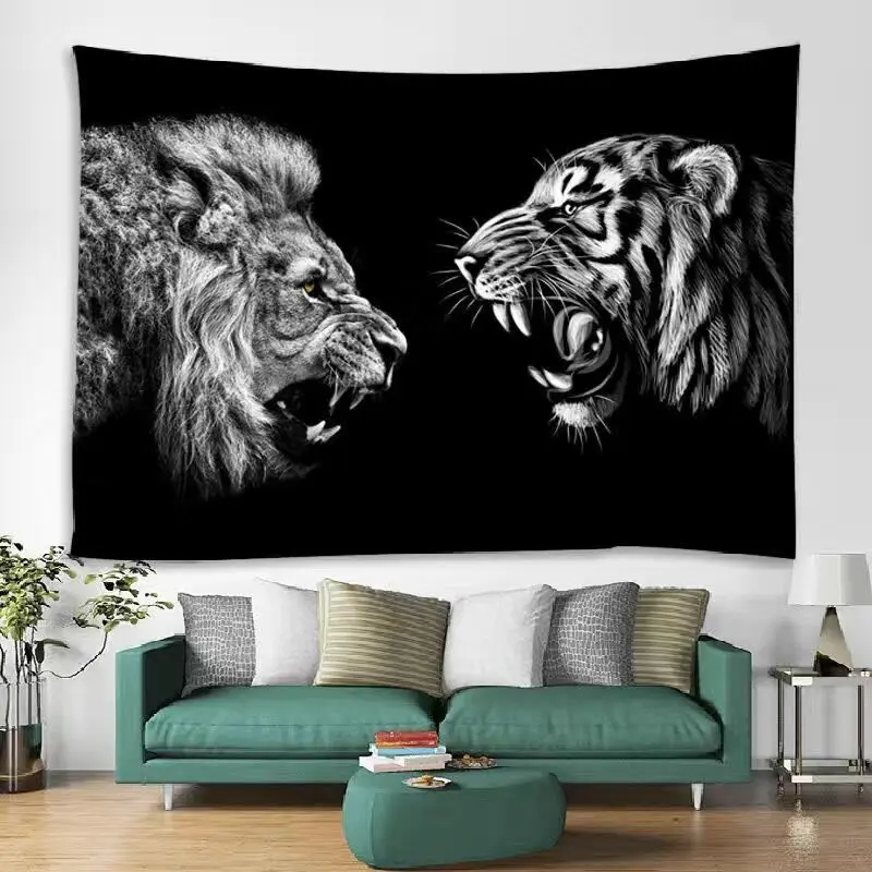 

Bedroom Decor Black and White Personalized Lion Student Room House Decoration Wall Covering Tapestry Hanging Tapestry Aesthetic