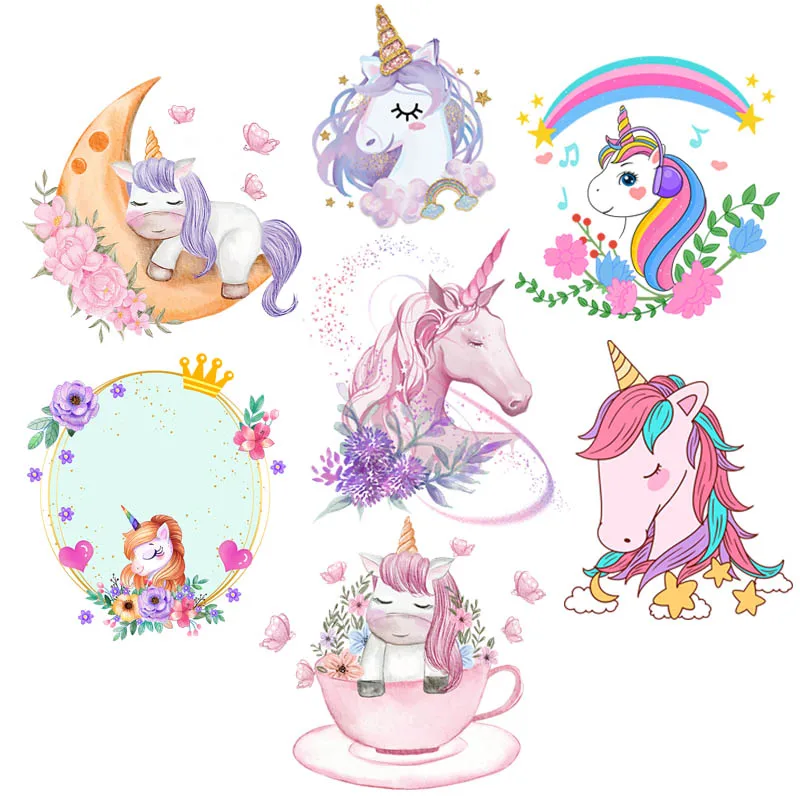 

Cartoon Unicorn Applique Iron-on Transfers For Clothes DIY Cute Animal Heat Thermal Transfer For Clothing Stickers Iron On Patch