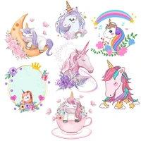 cartoon unicorn applique iron on transfers for clothes diy cute animal heat thermal transfer for clothing stickers iron on patch