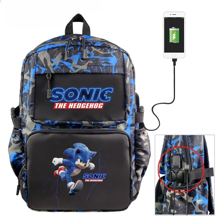 

Sonic Surrounding Camouflage Fashion Backpack Nylon Waterproof Data Cable Charging Cable Travel Bag School Bag