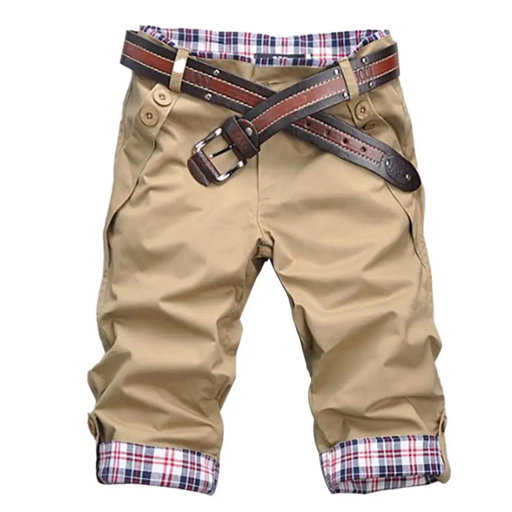 

Plaid Men Summer Fifth Pants Pockets Casual Shorts Pants Shorts Buttons Beach Patchwork Size Loose Plus