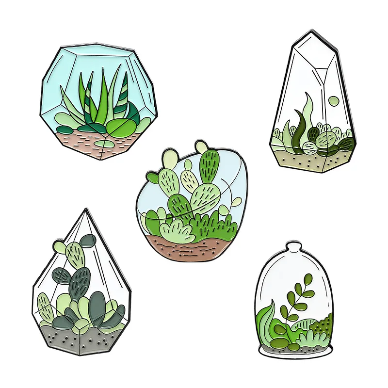 

Cartoon Cactus Aloe Vera Pins Glass Closed Plant Pot Pins Accessories Clothing Backpack Brooch Enamel Lapel Pins Badge Wholesale