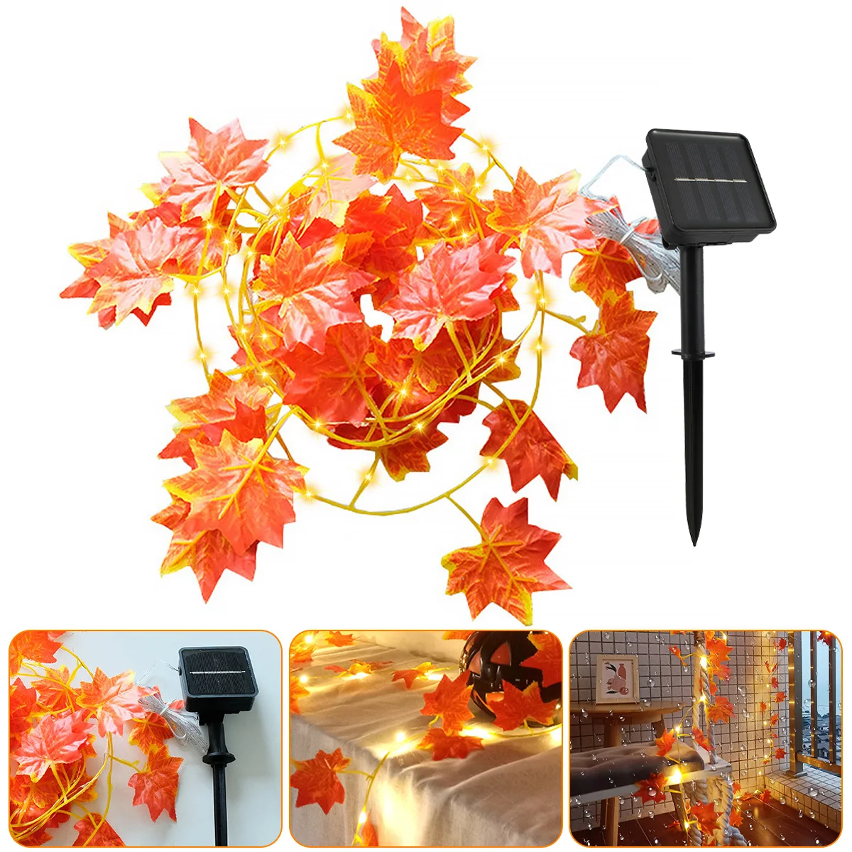 

5M/10M Solar Maple Leaves String Lights Waterproof LED Artificial Floral Garland Fairy String Lights for Garden Patio Yard Decor