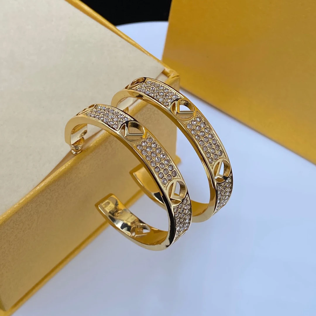 

Stylish Classic Women's Earrings Bracelet Set With The Letter F In Stone Free Shipping Anniversary Gift Hoop Earring Jewelry