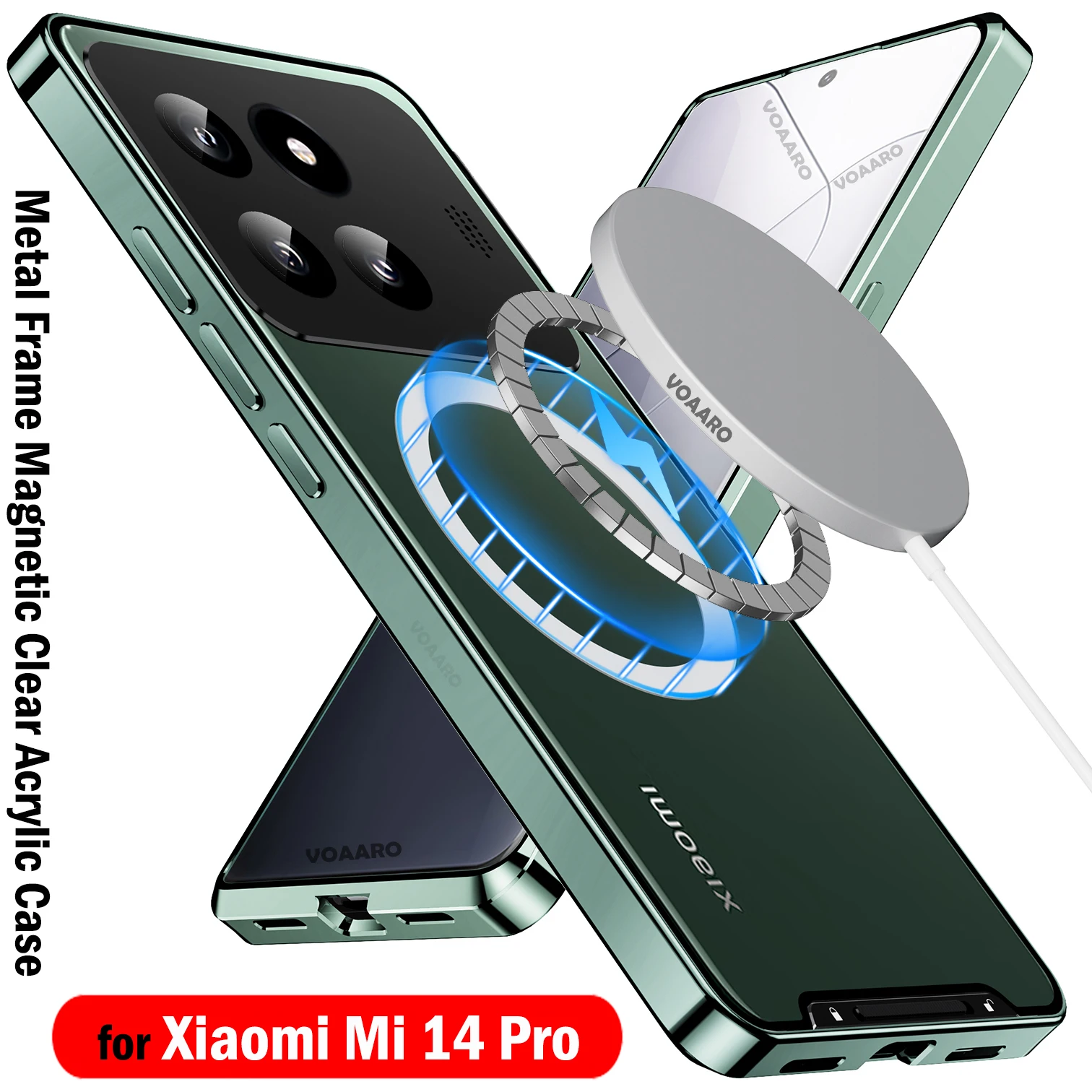 

Магнитный чехол с беспроводной зарядкой для Xiaomi Mi 14 Pro, металлический корпус, HD прозрачный акриловый чехол из материала для Xiaomi Mi 14 Pro, чехол