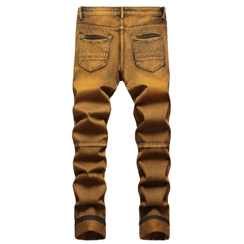 Men's Tattered Vintage Denim Trousers Slim Fashion Street Jeans