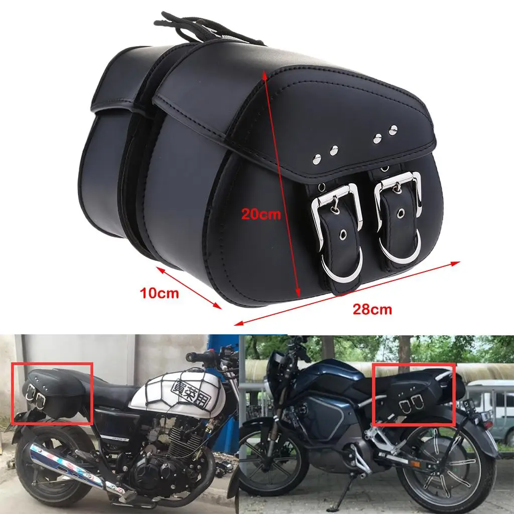 Universal Black Motorcycle PU Leather  Studded Motorbike Saddle Bag