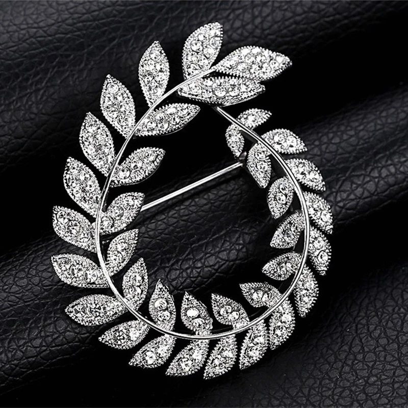 

Hot Sale Olive Branch Brooch Full Rhinestone Alloy Suit Collar Pin Women's Classic Clothing Accessories Brooches Luxury Badge