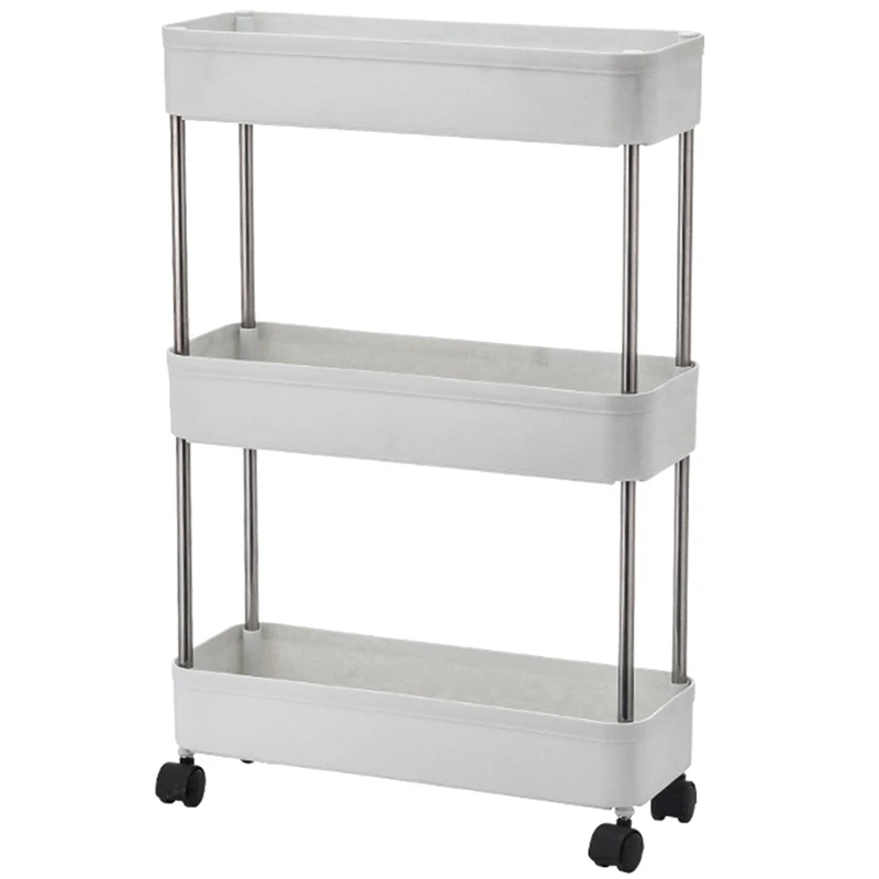 

3 Tier Wheel Trolley Slim Storage Narrow Under Desk Storage Rotary Rack For Office Bathroom Kitchen Laundry Room Narrow Space