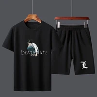 anime death note mens t shirt set boys male casual short sleeve top pants suits streetwear tops tshirts